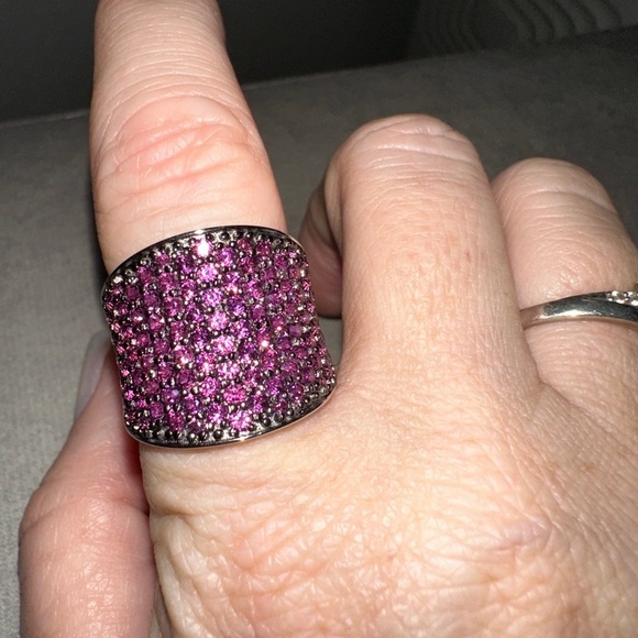 Pave Rhodolite Garnet 3/4" Wide Band Ring - Picture 6 of 12